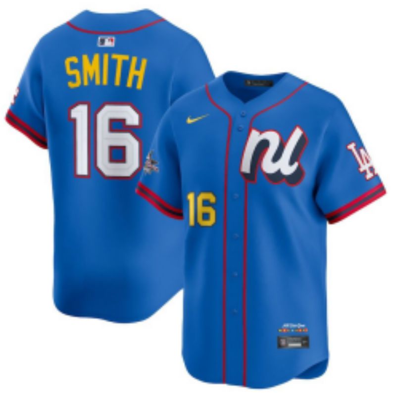 Men 2025 Los Angeles Dodgers 16 Smith Blue All star Blank Blue Nike MLB Jersey style 6